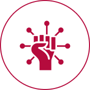 Fist icon with connected dots in circle.