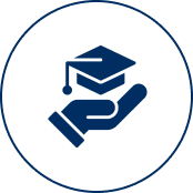 Hand holding graduation cap icon.