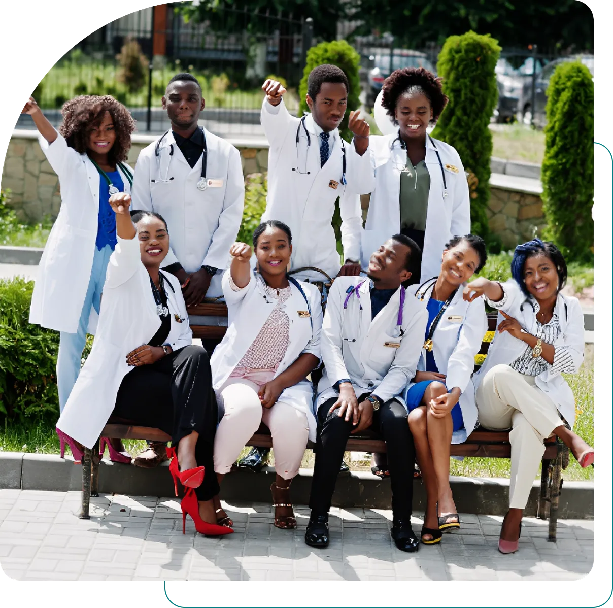 Group of medical students posing outdoors.